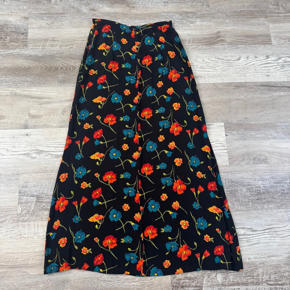 Vintage 90s Laura Ashley Silk Floral Midi Skirt Black Whimsigoth Fairy Grunge 7